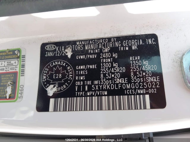 12642531 :رقم المزاد ، 5XYRKDLF0MG025022 vin ، 2021 Kia Sorento 2.5t Sx W/black Leather/2.5t Sx W/burgundy Leather مزاد بيع