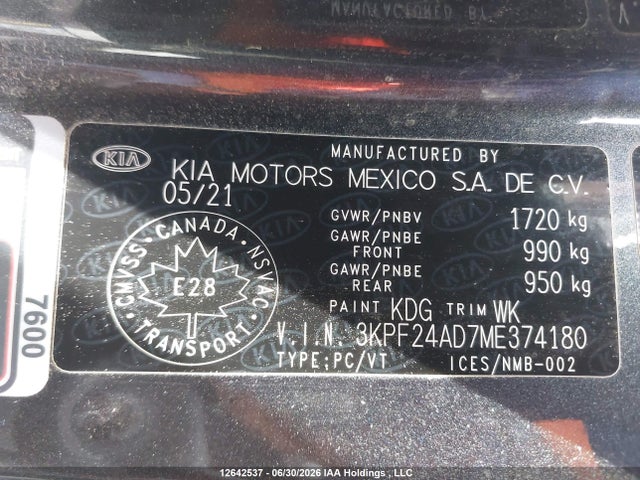 Продаж на аукціоні авто 2021 Kia Forte Lx, vin: 3KPF24AD7ME374180, номер лоту: 12642537