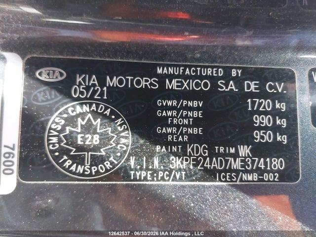 Продаж на аукціоні авто 2021 Kia Forte Lx, vin: 3KPF24AD7ME374180, номер лоту: 12642537