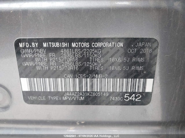 Mitsubishi Outlander 2019 JA4AZ2A31KZ605149 Image 18