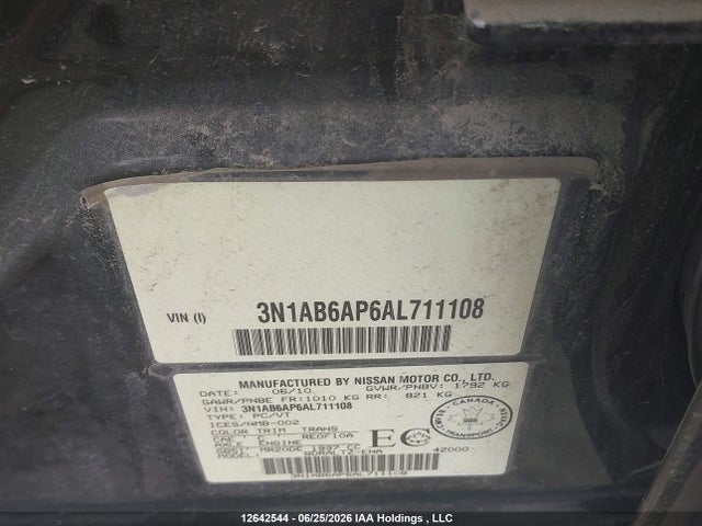 Aukcja sprzedaży 2010 Nissan Sentra 2.0s, vin: 3N1AB6AP6AL711108, numer aukcji: 12642544