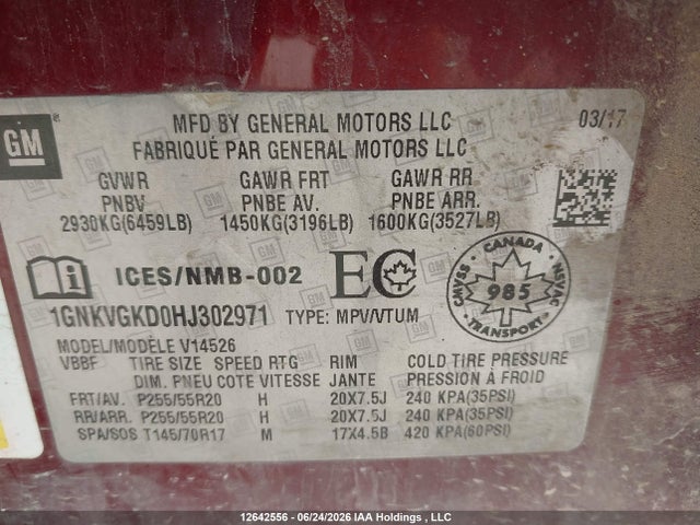 Chevrolet Traverse 2017 1GNKVGKD0HJ302971 Image 9