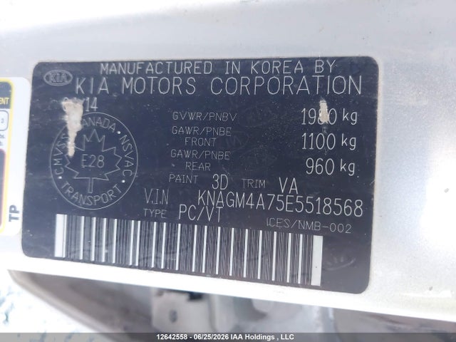 12642558 :رقم المزاد ، KNAGM4A75E5518568 vin ، 2014 Kia Optima Lx مزاد بيع