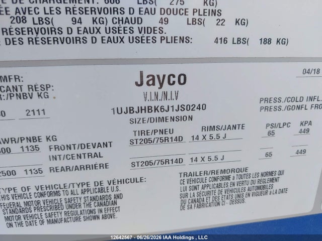 Jayco Jayco 2018 1UJBJHBK6J1JS0240 Image 13