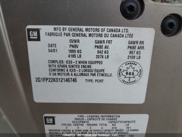 Auction sale of the 2001 Chevrolet Camaro, vin: 2G1FP22K012146746, lot number: 12642572