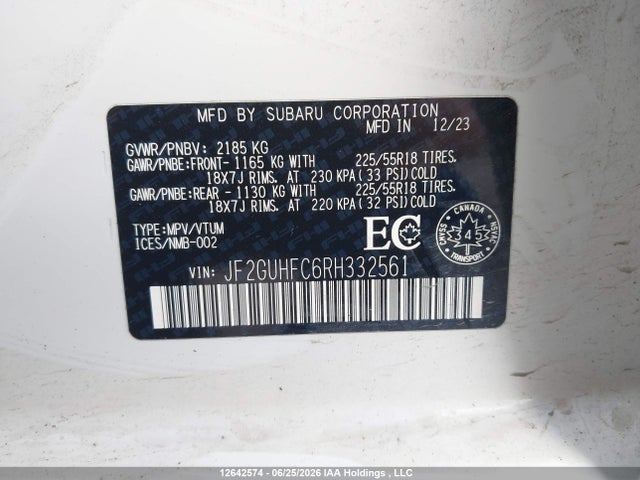 2024 Subaru Crosstrek Sport მანქანა იყიდება აუქციონზე, vin: JF2GUHFC6RH332561, აუქციონის ნომერი: 12642574