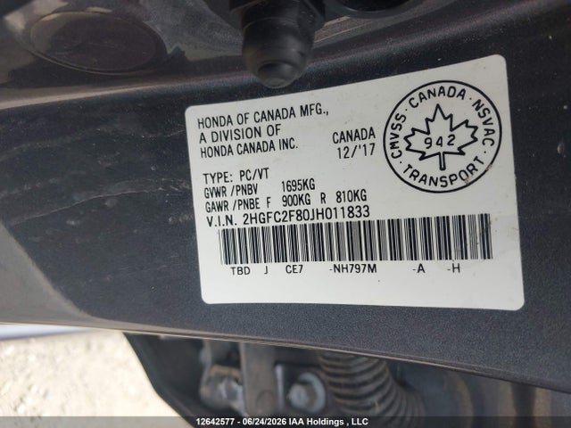 Aukcja sprzedaży 2018 Honda Civic Ex, vin: 2HGFC2F80JH011833, numer aukcji: 12642577