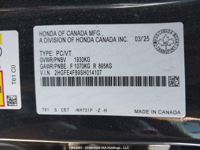 2HGFE4F89SH014107 Honda Civic Sport/sport Touring