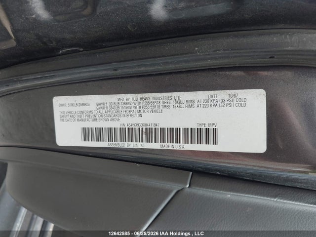 Aukcja sprzedaży 2008 Subaru Tribeca Limited, vin: 4S4WX93DX84411947, numer aukcji: 12642585