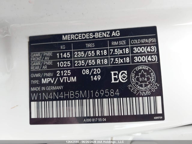 2021 Mercedes-benz Gla 250 4matic მანქანა იყიდება აუქციონზე, vin: W1N4N4HB5MJ169584, აუქციონის ნომერი: 12642598
