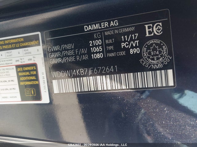 12642602 :رقم المزاد ، WDDWJ4KB7JF672641 vin ، 2018 Mercedes-benz C 300 4matic مزاد بيع