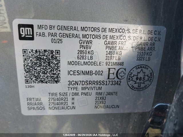 2025 Chevrolet Equinox Ev Rs მანქანა იყიდება აუქციონზე, vin: 3GN7DSRR9SS173342, აუქციონის ნომერი: 12642609