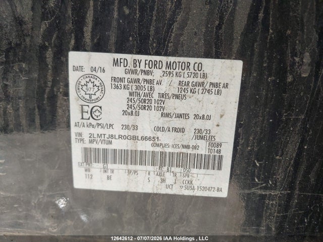 2LMTJ8LR0GBL66651 Lincoln MKX
