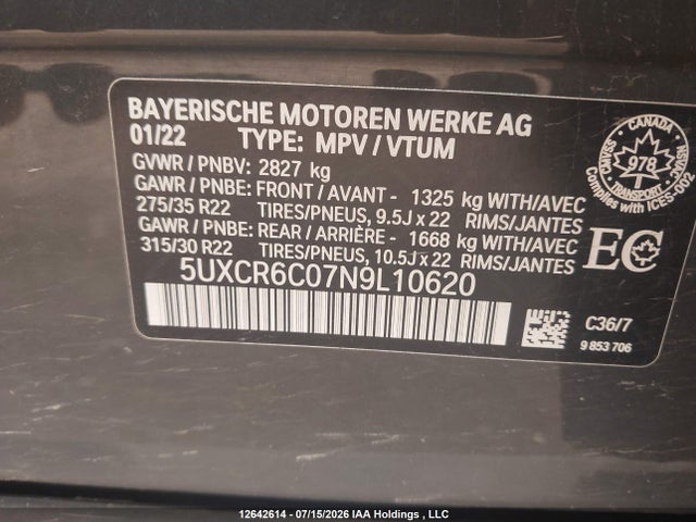 5UXCR6C07N9L10620 BMW X5 Xdrive40i