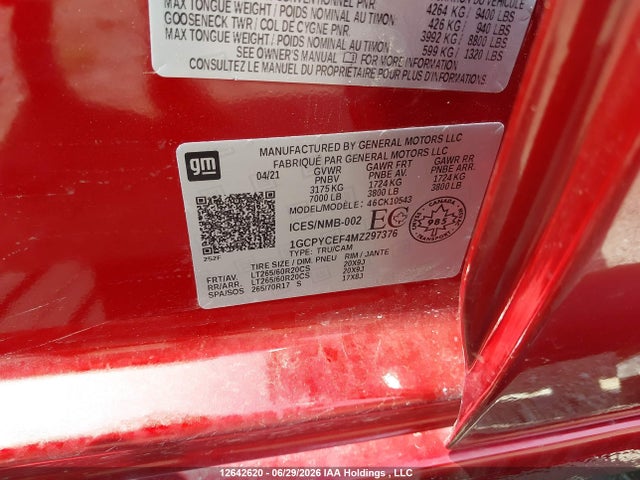 Продаж на аукціоні авто 2021 Chevrolet Silverado 1500 Custom Trail Boss, vin: 1GCPYCEF4MZ297376, номер лоту: 12642620