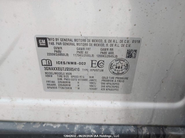Продаж на аукціоні авто 2018 Chevrolet Equinox Premier, vin: 3GNAXXEU7JS585410, номер лоту: 12642632