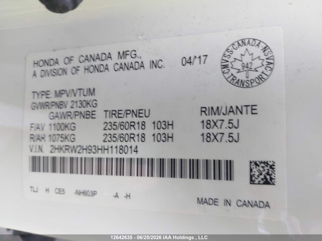 Honda CR-V 2017 2HKRW2H93HH118014 Image 9