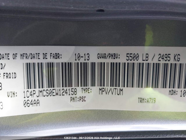 12631344 :رقم المزاد ، 1C4PJMCS0EW124158 vin ، 2014 Jeep Cherokee North مزاد بيع