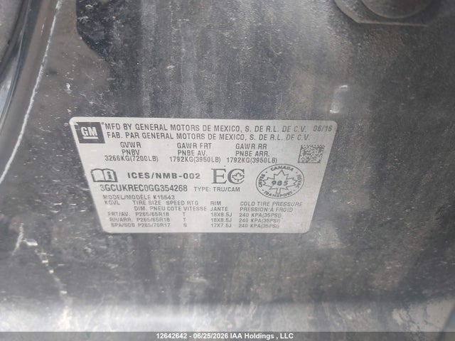Aukcja sprzedaży 2016 Chevrolet Silverado 1500 Lt, vin: 3GCUKREC0GG354268, numer aukcji: 12642642