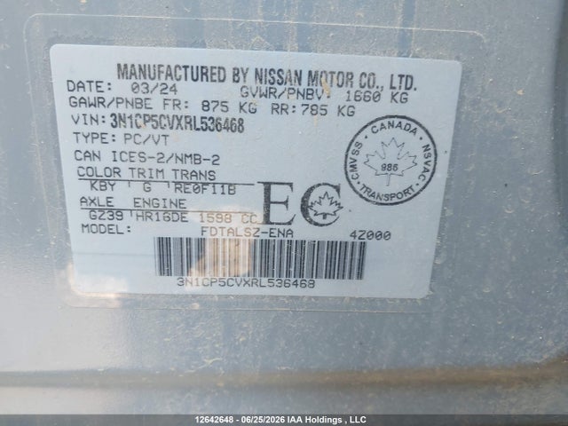 3N1CP5CVXRL536468 Nissan KICKS SV
