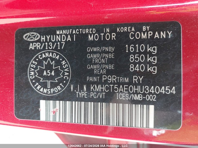 Продажа на аукционе авто 2017 Hyundai Accent Se, vin: KMHCT5AE0HU340454, номер лота: 12642662