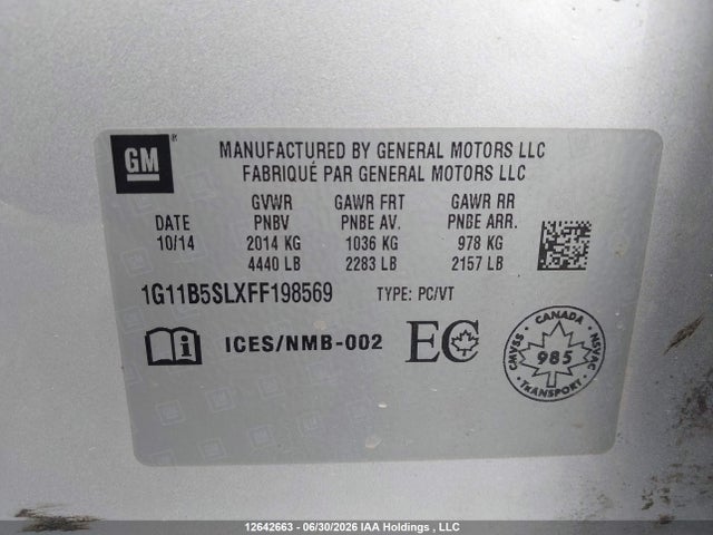 Chevrolet MALIBU LS 2015 1G11B5SLXFF198569 Image 9