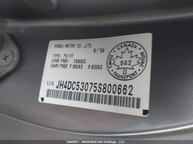Продаж на аукціоні авто 2005 Acura Rsx, vin: JH4DC53075S800662, номер лоту: 12642671