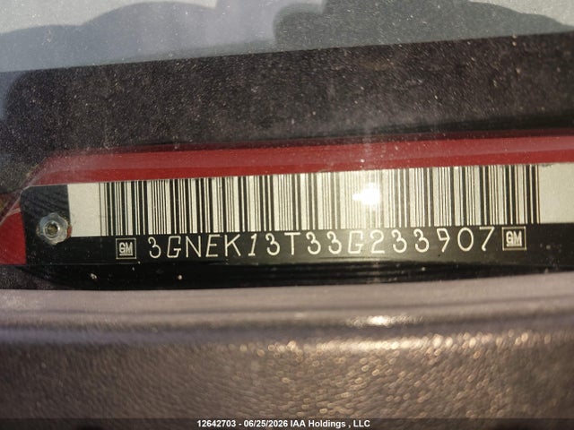 Aukcja sprzedaży 2003 Chevrolet Avalanche K1500, vin: 3GNEK13T33G233907, numer aukcji: 12642703