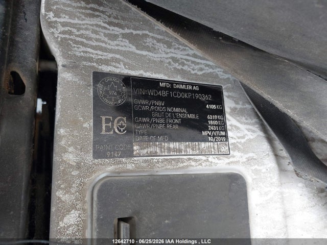 WD4BF1CD0KP190362 Mercedes-Benz Sprinter 2500 High Roof V6
