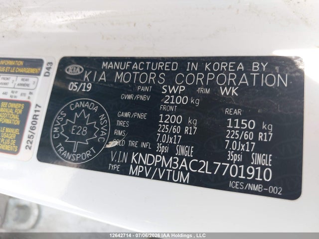 2020 Kia Sportage Lx/lx Anniversary მანქანა იყიდება აუქციონზე, vin: KNDPM3AC2L7701910, აუქციონის ნომერი: 12642714