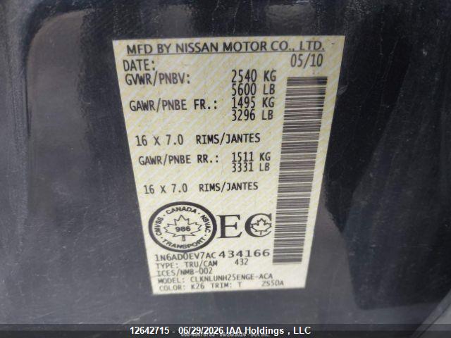 12642715 :رقم المزاد ، 1N6AD0EV7AC434166 vin ، 2010 Nissan Frontier Crew Cab Se/le/nismo مزاد بيع