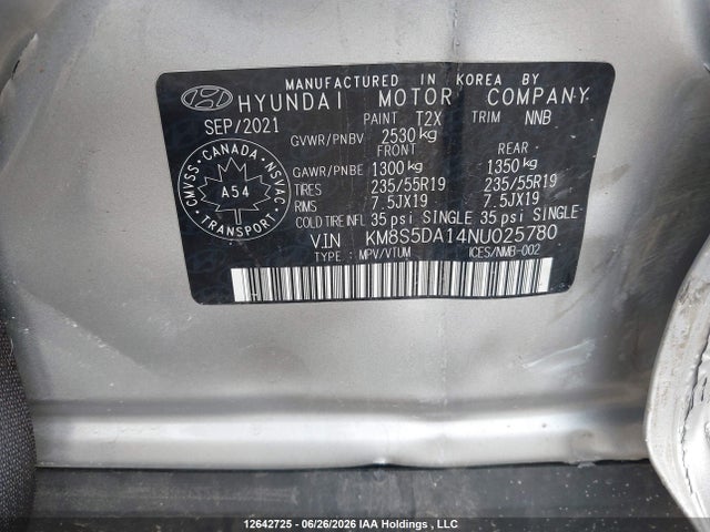 Hyundai Santa Fe Limited 2022 KM8S5DA14NU025780 Image 9