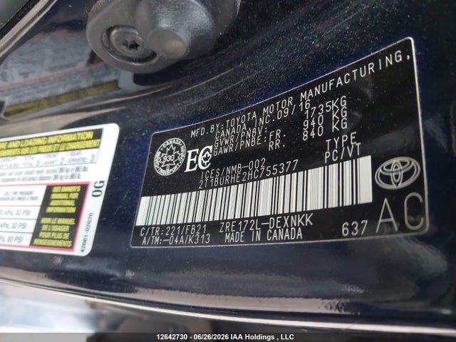Aukcja sprzedaży 2017 Toyota Corolla L/le/xle/se/xse, vin: 2T1BURHE2HC755377, numer aukcji: 12642730