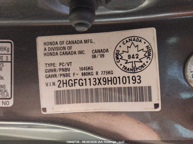 Продаж на аукціоні авто 2009 Honda Civic Dx-g, vin: 2HGFG113X9H010193, номер лоту: 12642735