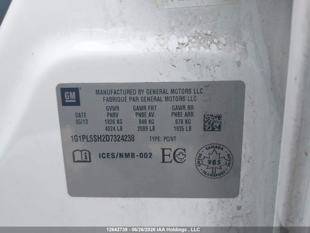 2013 Chevrolet Cruze მანქანა იყიდება აუქციონზე, vin: 1G1PL5SH2D7324238, აუქციონის ნომერი: 12642739