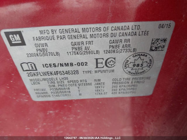 GMC Terrain Sle 2015 2GKFLWEK4F6346328 Image 19