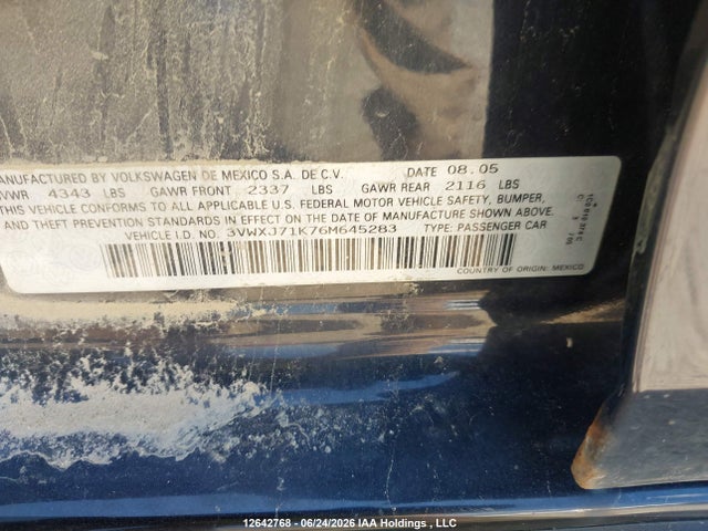 Aukcja sprzedaży 2006 Volkswagen Jetta Gli, vin: 3VWXJ71K76M645283, numer aukcji: 12642768