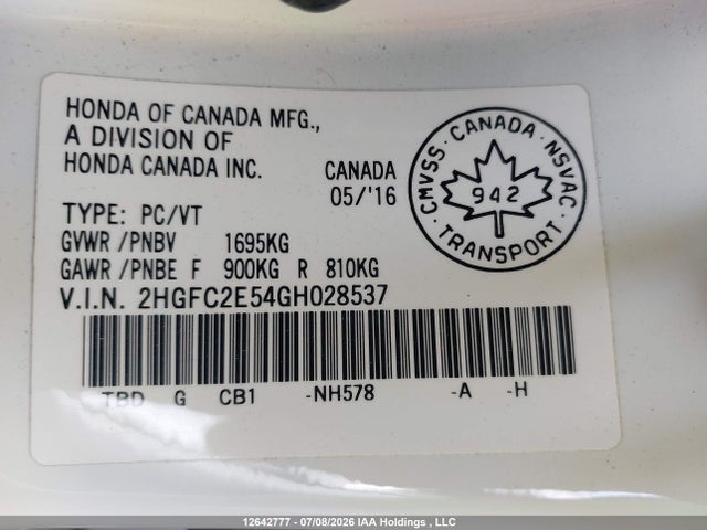 Honda Civic Lx 2016 2HGFC2E54GH028537 Image 9