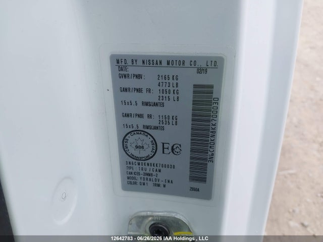 Aukcja sprzedaży 2019 Nissan Nv200 S/sv, vin: 3N6CM0KN8KK700030, numer aukcji: 12642783