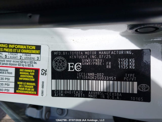 4T1DBADK2SU033151 Toyota Camry