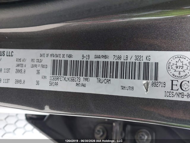 Aukcja sprzedaży 2020 Ram 1500 Sport/rebel, vin: 1C6SRFETXLN166173, numer aukcji: 12642819