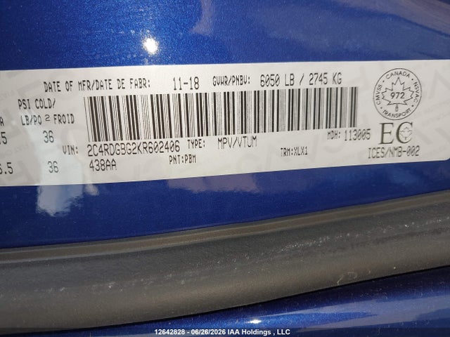 Dodge Grand Caravan Cvp/sxt 2019 2C4RDGBG2KR602406 Image 9