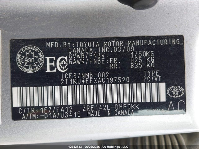 2010 Toyota Matrix Wagon მანქანა იყიდება აუქციონზე, vin: 2T1KU4EEXAC197520, აუქციონის ნომერი: 12642833