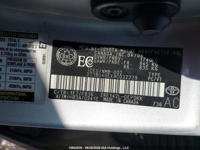 Продаж на аукціоні авто 2009 Toyota Corolla Ce, vin: 2T1BU40EX9C032229, номер лоту: 12642839
