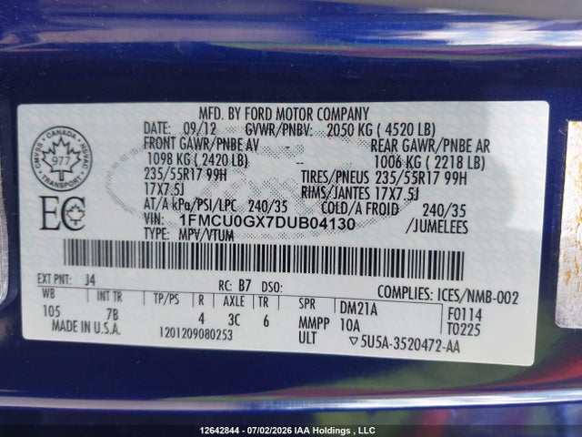 Auction sale of the 2013 Ford Escape Se, vin: 1FMCU0GX7DUB04130, lot number: 12642844
