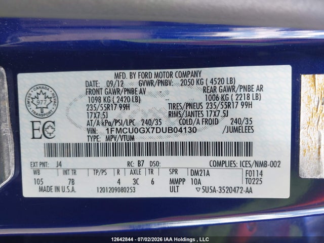 Auction sale of the 2013 Ford Escape Se, vin: 1FMCU0GX7DUB04130, lot number: 12642844