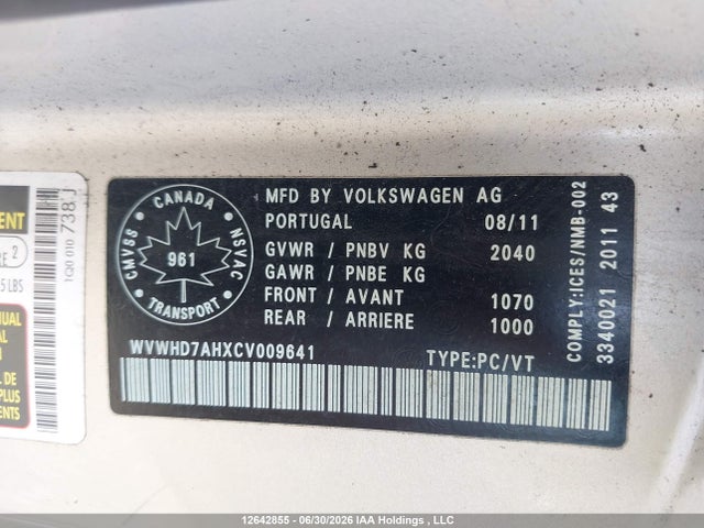 2012 Volkswagen Eos Highline მანქანა იყიდება აუქციონზე, vin: WVWHD7AHXCV009641, აუქციონის ნომერი: 12642855