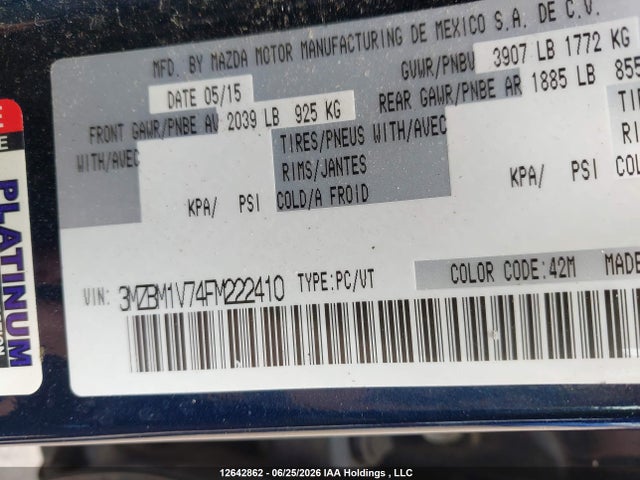 Продаж на аукціоні авто 2015 Mazda 3 Touring, vin: 3MZBM1V74FM222410, номер лоту: 12642862