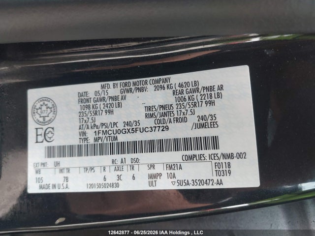Ford ESCAPE SE 2015 1FMCU0GX5FUC37729 Image 19