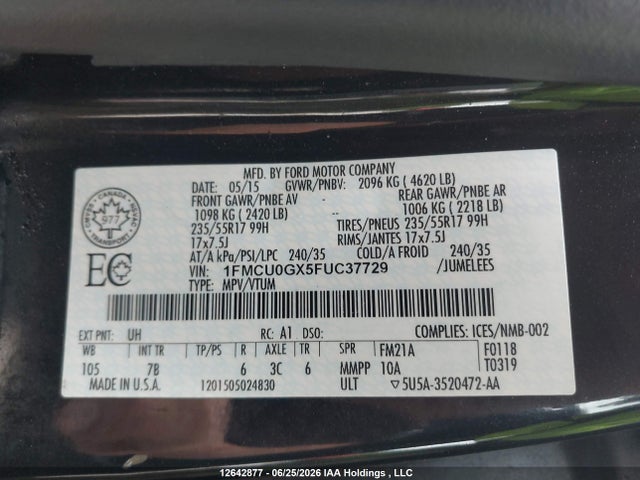 Ford ESCAPE SE 2015 1FMCU0GX5FUC37729 Image 9